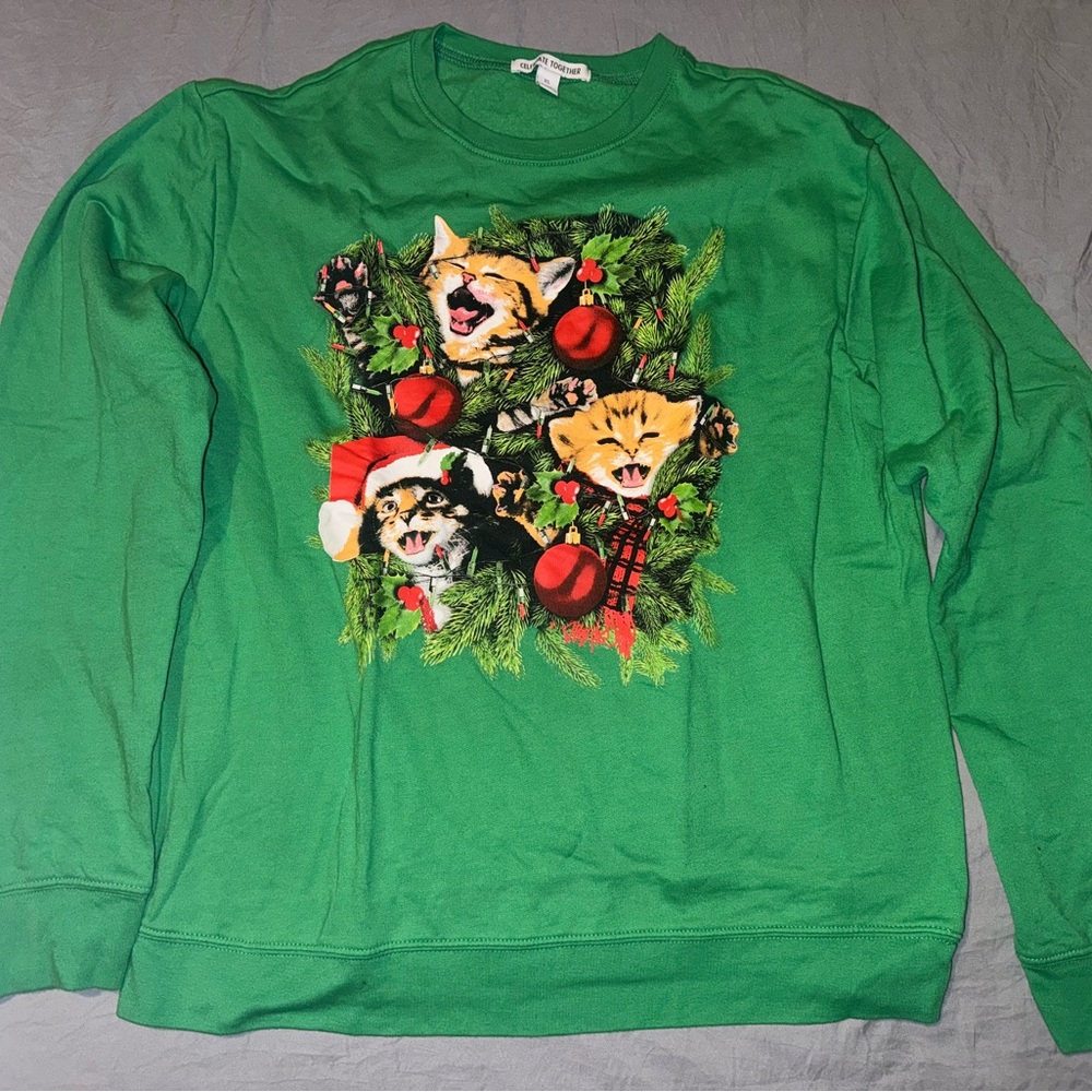 Festive Green Crewneck Sweater with Holiday Design